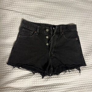 H&M Black High-Rise Distressed Denim Shorts
